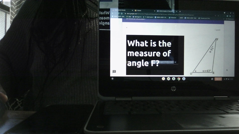 WHAT IS THE MEASURE OF ANGLE F?-example-1