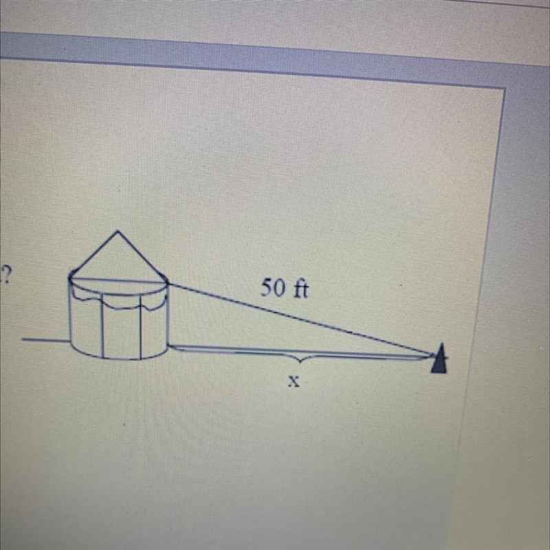 If a 50 foot cable supporting a circus tent is staked into the ground at an angle-example-1