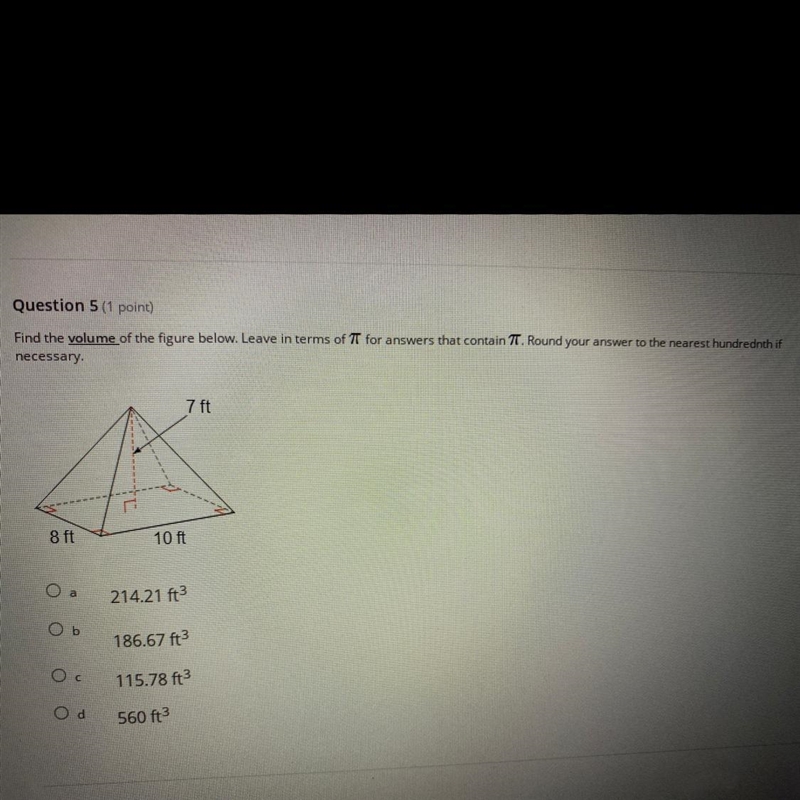 Question (point Find the volume of the pure below leave in terms of IT for answers-example-1