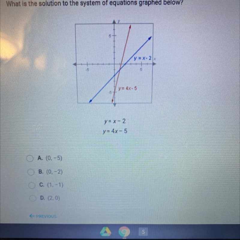 What is the solution to the system of equations graphed below? y = x2 y=4x-5 y=x-2 y-example-1