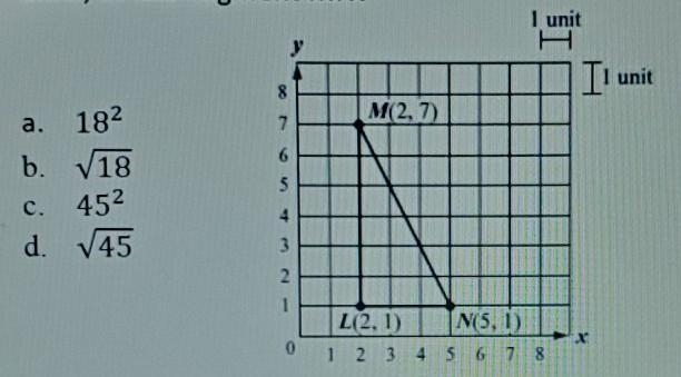 4. Right triangle LMN is shown on the coordinate grid below. Which of the following-example-1