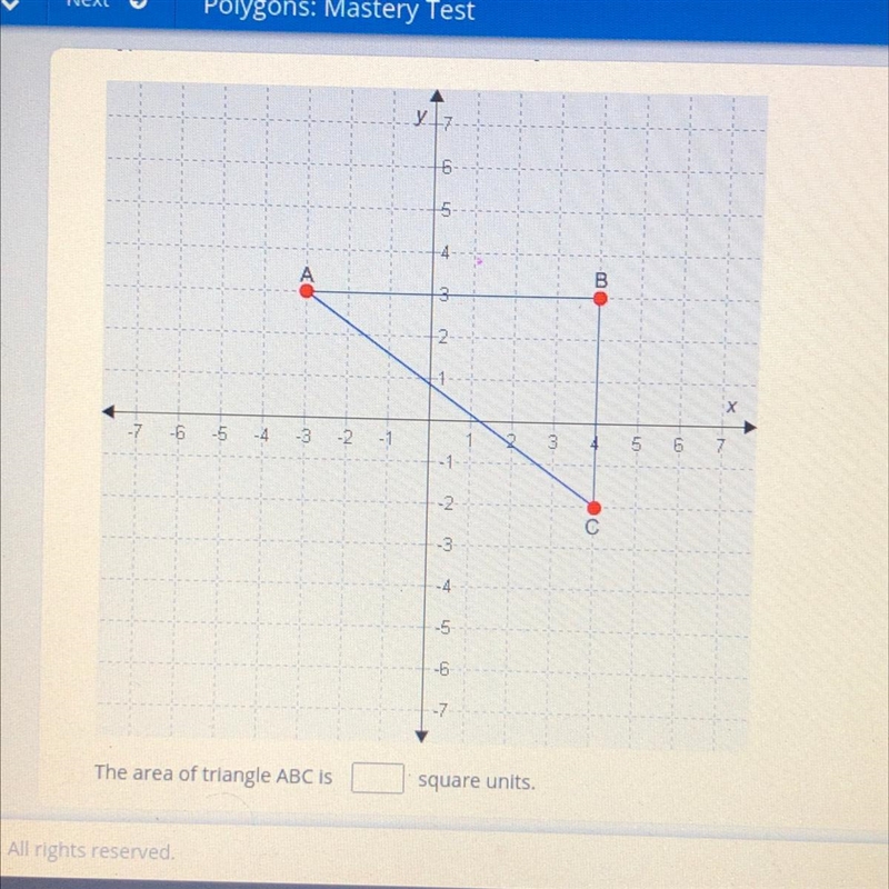 The area of triangle ABC is square units.-example-1