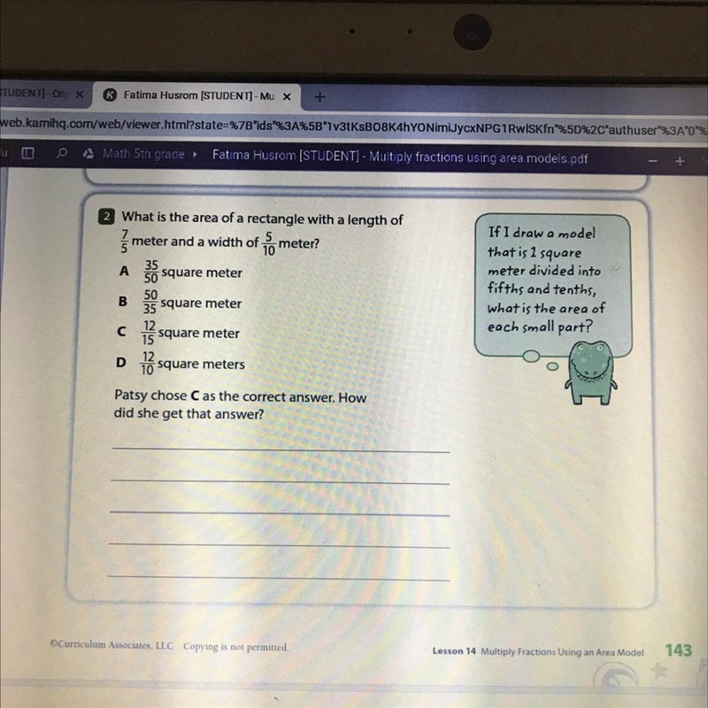 A 2 What is the area of a rectangle with a length of 7 5 5 meter and a width of 10 meter-example-1