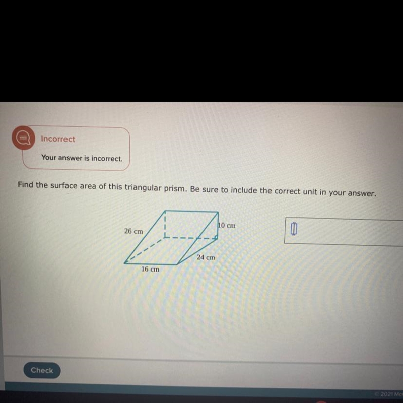 HELP ASAP PLSSS Find the surface area of this triangular prism. Be sure to include-example-1