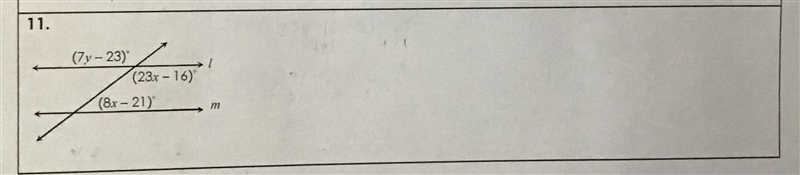 Find the values of x and y if l // m. Show all work.-example-1