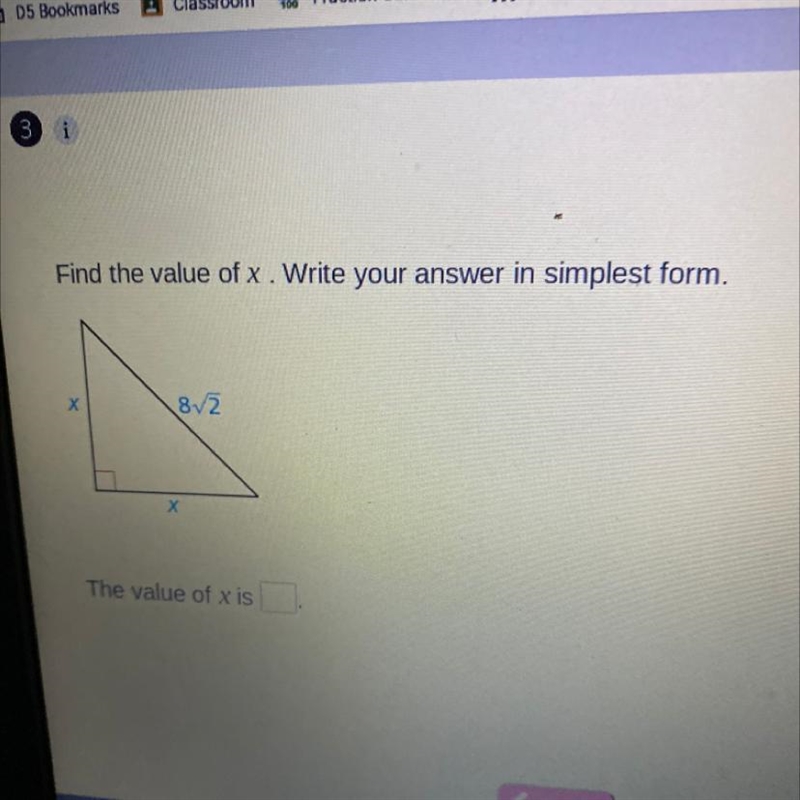 Find the value of x. Write your answer in simplest form. 8/2 The value of x is-example-1