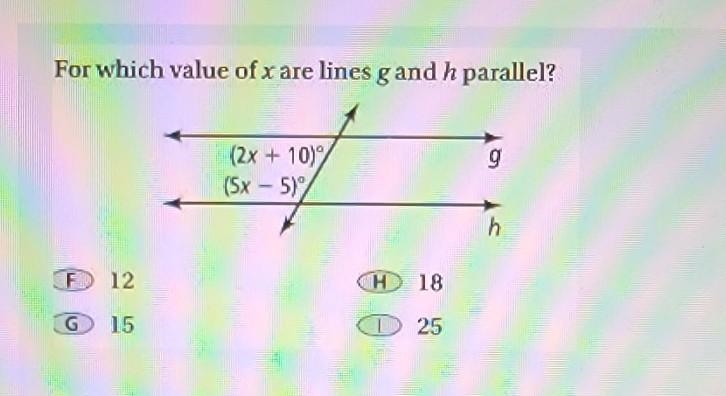 For which value of x are lines g and h parallel?​-example-1