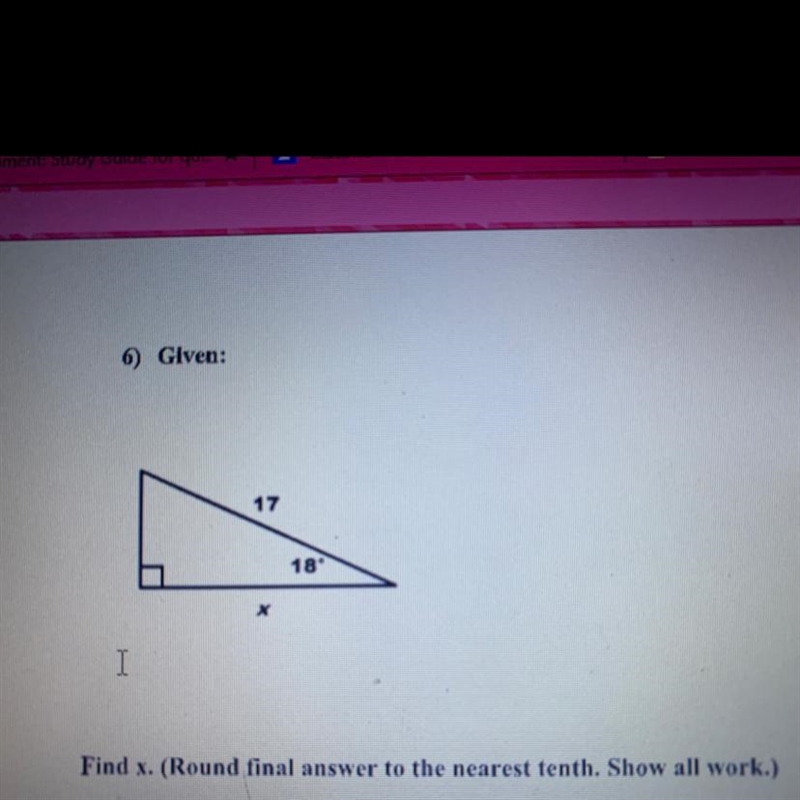 Find x. (Round final answer to the nearest tenth. Show all work.)-example-1