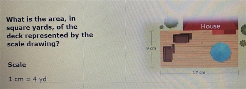 Help pls What is the area, in square yards, of the deck represented by the scale drawing-example-1