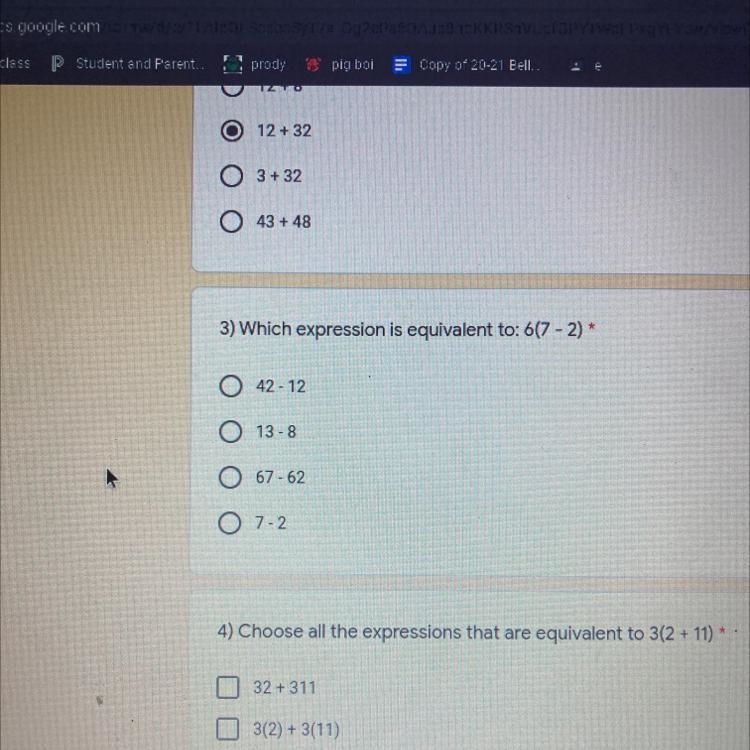 Which expression is equivalent to 6(7-2) PLEASE HELP ME-example-1