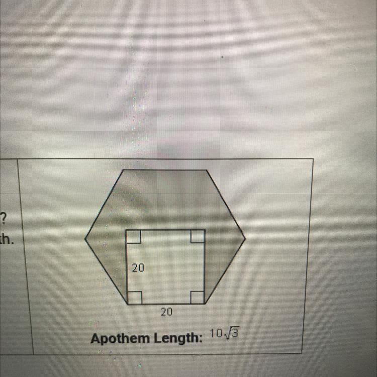 The diagram at right shows a regular hexagon What is the area of the shaded region-example-1