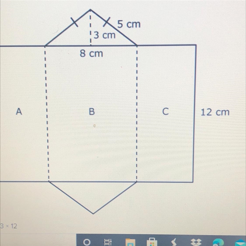 Which expression will help you find the area of the triangular base? A: 3•12 B: 8•3 C-example-1