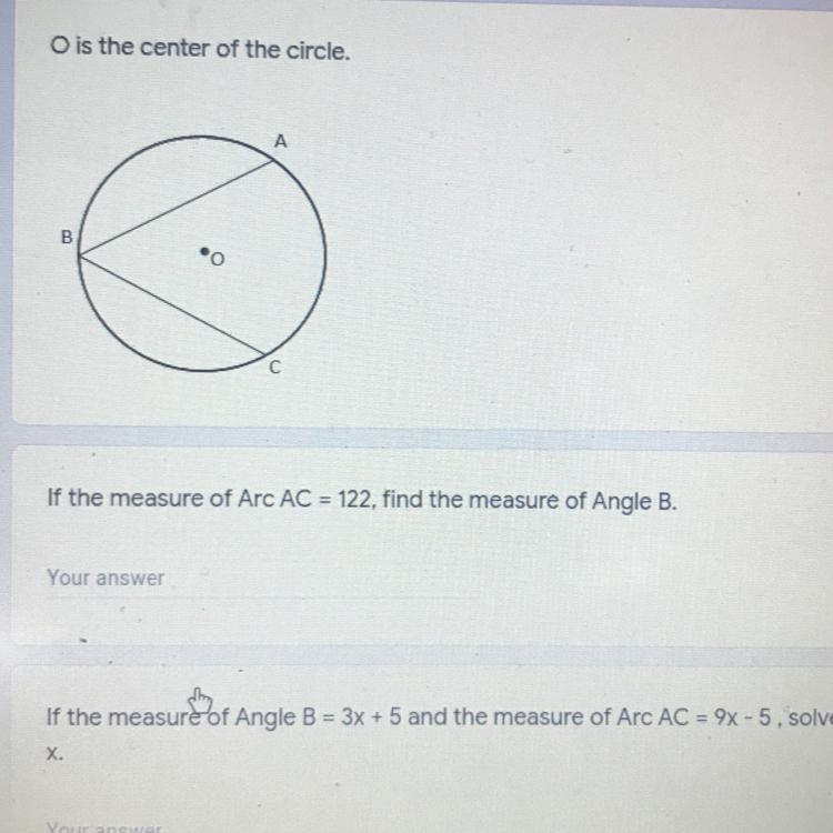 If the measures of Arc=122 find the measure of angle b-example-1