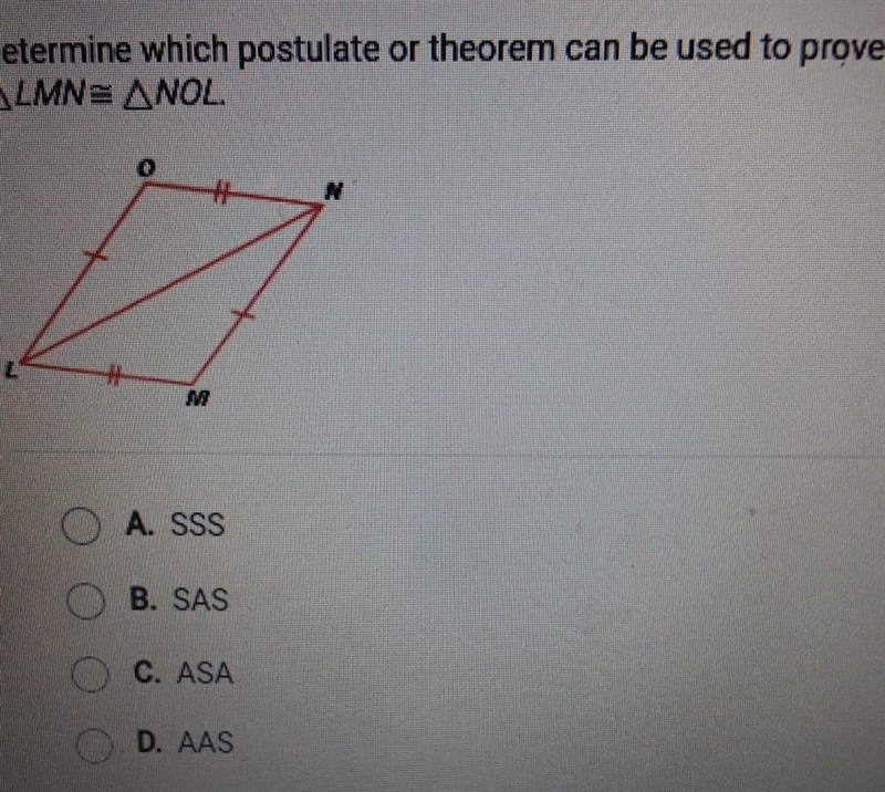 Determine which postulate or theorem can be used to prove that ALMN =NOL​-example-1