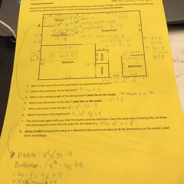 8.(Extra Credit)Knowing the value of x determine the numerical value of all the dimensions-example-1