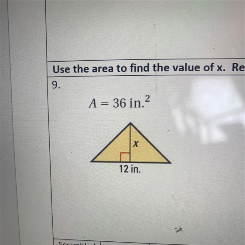 Help please! Use the area to find the value of x:-example-1