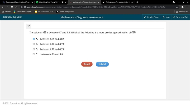 The value of is between 4.7 and 4.8. Which of the following is a more precise approximation-example-1