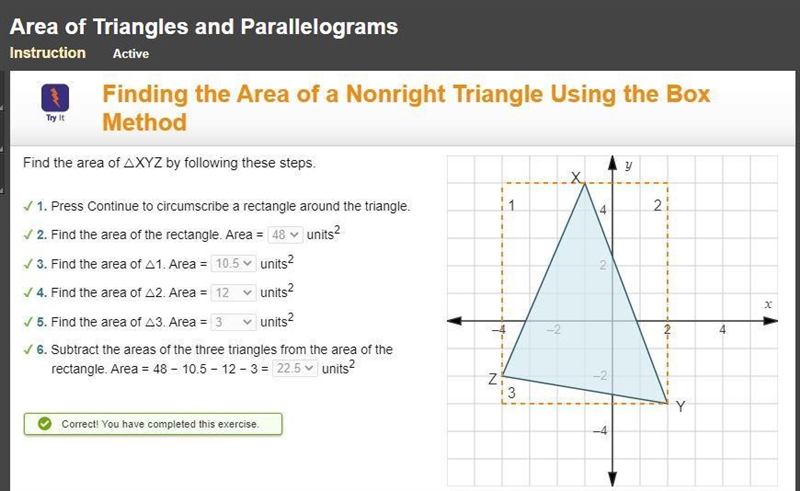 FINDING THE AREA OF A NONRIGHT TRIANGLE USING THE BOX METHOD.-example-1