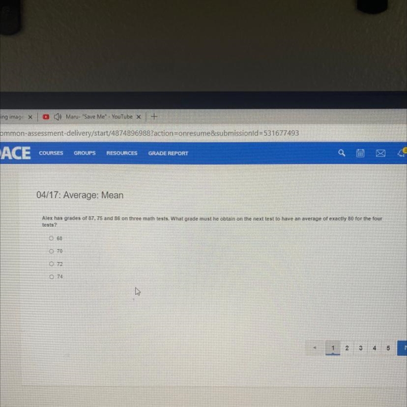 04/17: Average: Mean Alex has grades of 87, 75 and 86 on three math tests. What grade-example-1