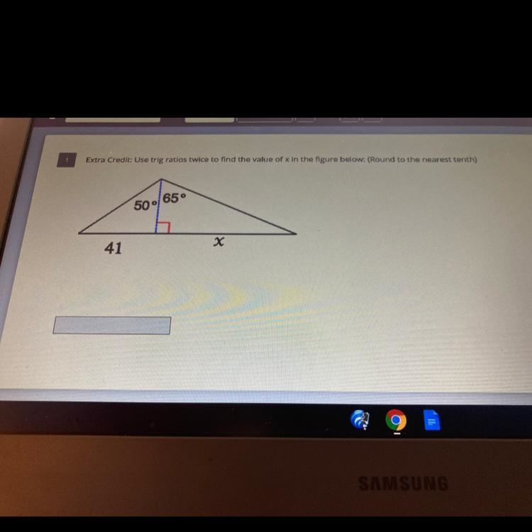 1 HELP!!Extra Credit: Use trig ratios twice to find the value of x in the figure below-example-1