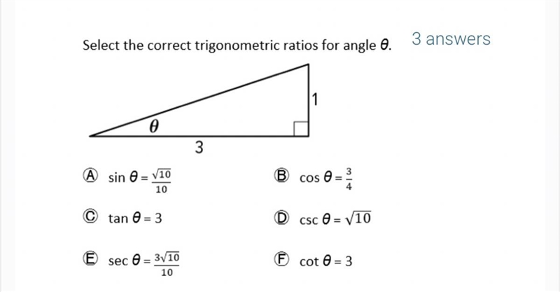 Select the correct trigonometric ratios for angle 0-example-1