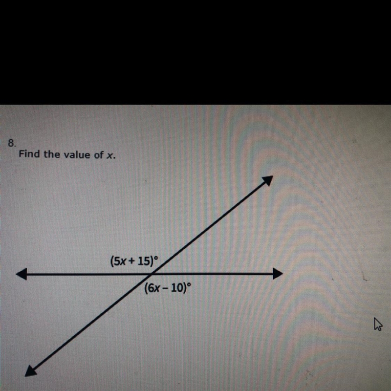 Find the value of x A.)25 B.)140 C.)5 D.)1-example-1