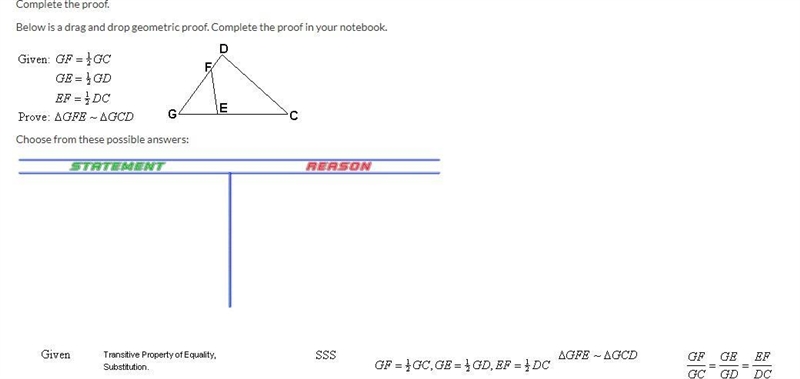 ONE HUNDRED POINTS Complete the proof. Below is a drag and drop geometric proof. Complete-example-1