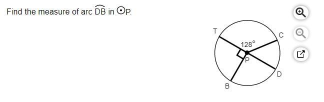 Find the measure of arc DB in circle P-example-1