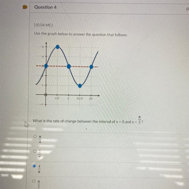 What is the rate of change between the interval x = 0 and x = pie/2-example-1