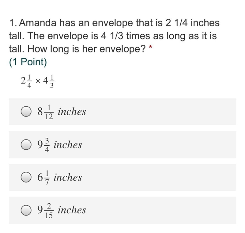 20 POINTS ANSWER FAST PLEASE Amanda has an envelope that is 2 1/4 inches tall. The-example-1