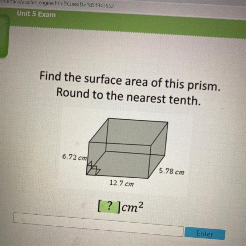 Find the surface area of this prism 6.72,5.78,12.7-example-1