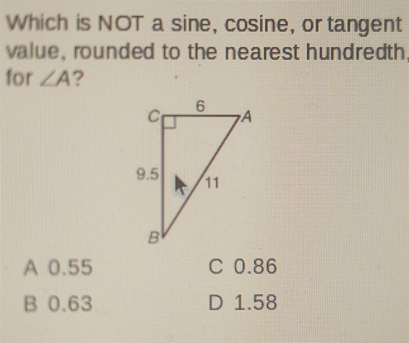 Which is NOT a sine, cosine, or tangent value, rounded to the nearest hundredth, for-example-1