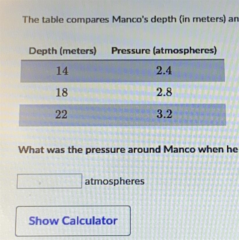 Manco went scuba diving. As he dove deeper, the water pressure around him increased-example-1