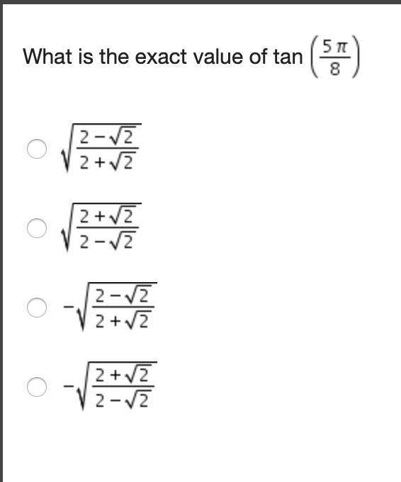 What is the exact value of tan ( 5 pi/8 )-example-1