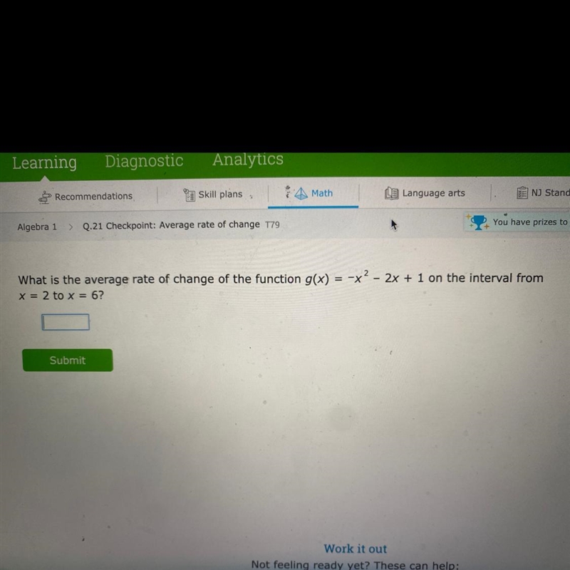 = -x- 2x + 1 on the interval from What is the average rate of change of the function-example-1