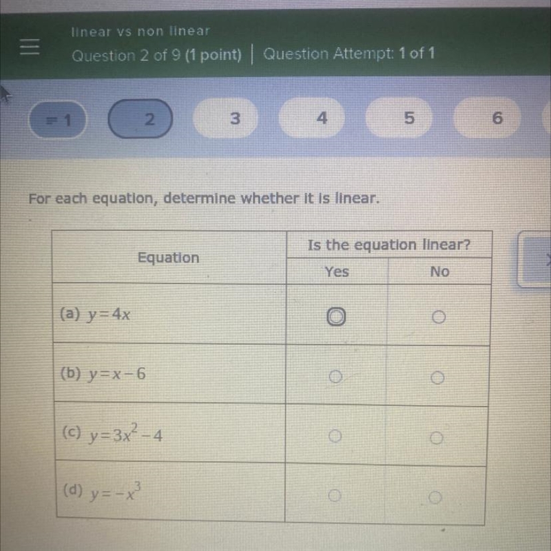 For each equation determine whether it is linear.-example-1