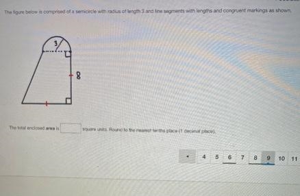 The total enclosed area is ____ square units. Round to the nearest tenths place (1 decimal-example-1