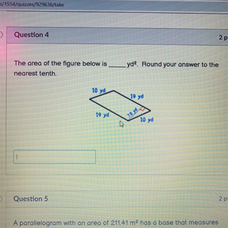 Yd?. Round your answer to the The area of the figure below is nearest tenth.-example-1