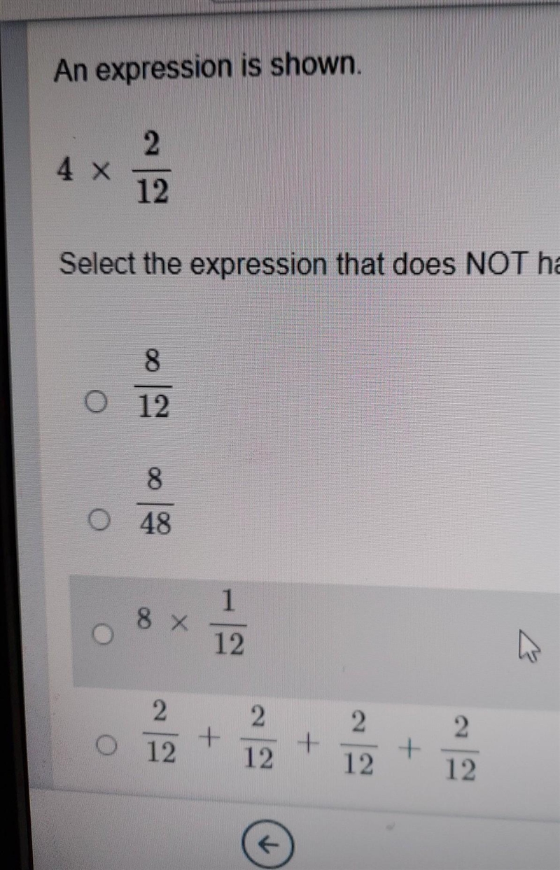 I need help. It says select the expression that does not have the same value​-example-1