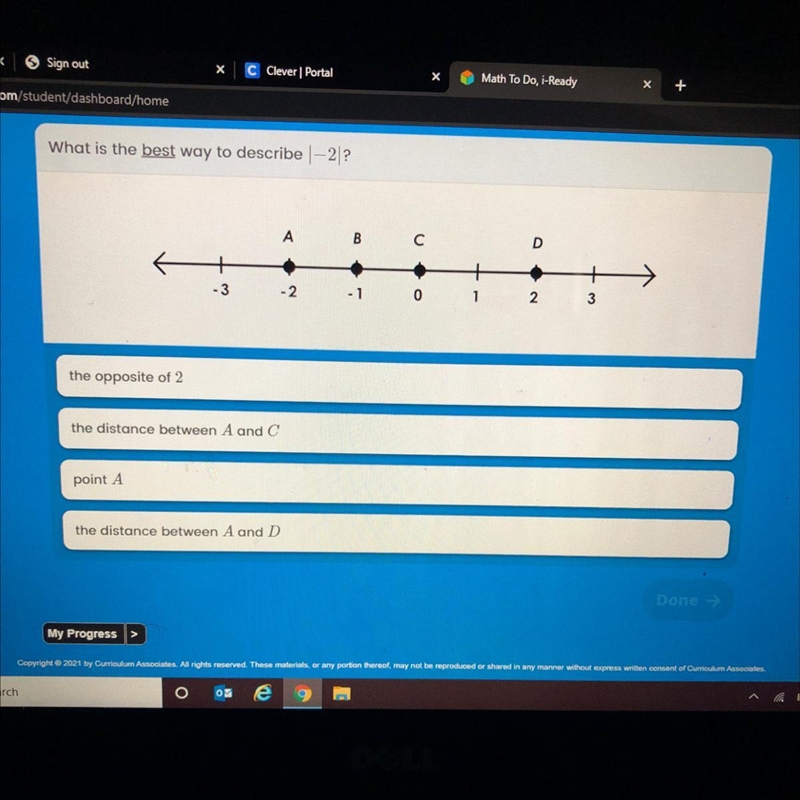 What is the best way to describe -22 А С 3 2 1 0 1 2 3 the opposite of 2 the distance-example-1