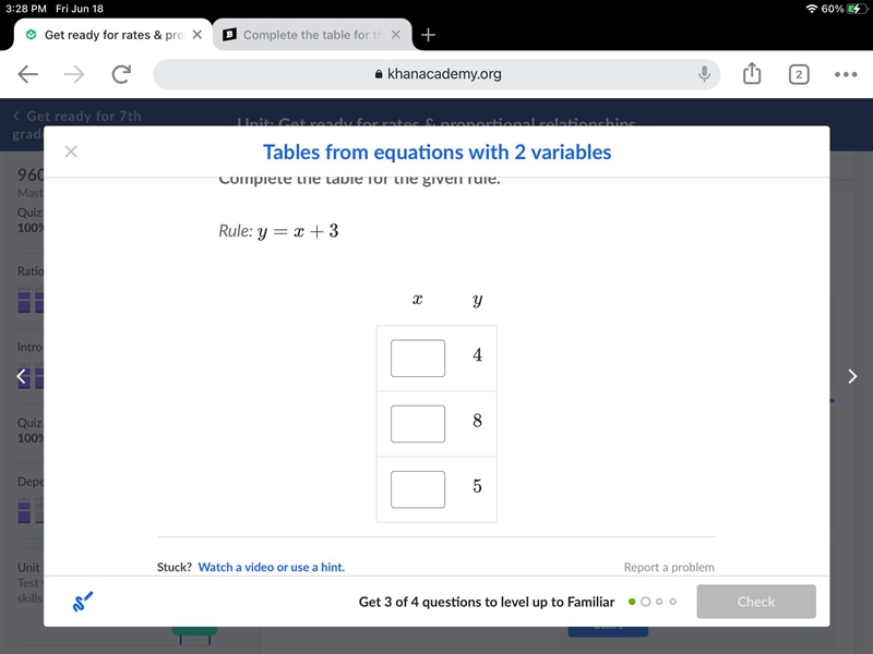 Complete the table for the given rule. Rule: y=x+3-example-1