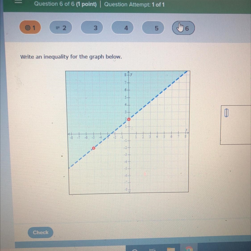 Write an inequality for the graph below.-example-1