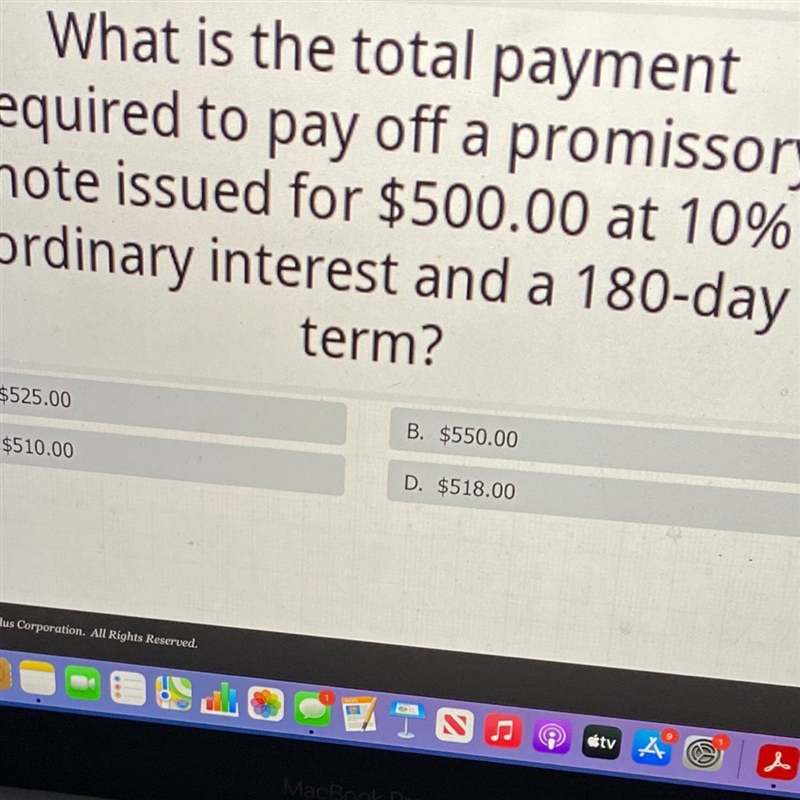 **PIC INCLUDED** What is the total payment required to pay off a promissory note issued-example-1