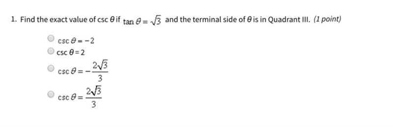 Find the exact value of csc theta if tan theta = sqrt3 and the terminal side of theta-example-1