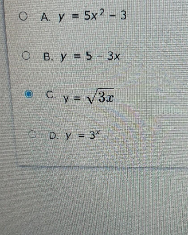 Which equation is a linear function ​-example-1