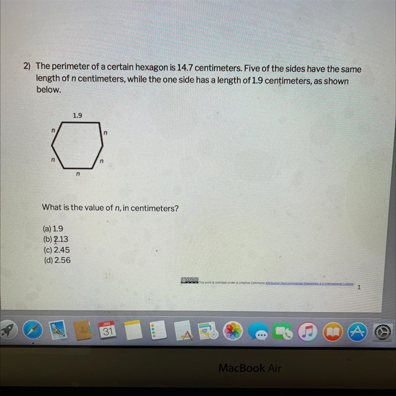 The perimeter of a certain hexagon is 14.7 centimeters. Five of the sides have the-example-1