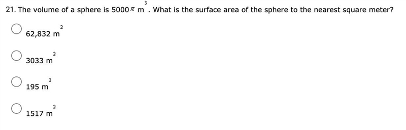 The volume of a sphere is 5000pi m^3 What is the surface area of the sphere to the-example-1