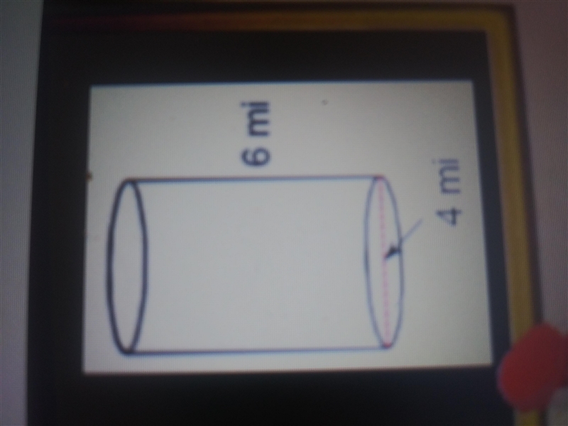 Cylinder has a radius of 4 mi and a height of 6 mi. What is the volume?-example-1