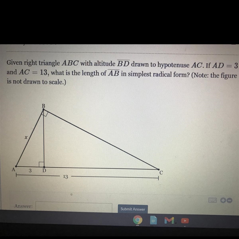 Given right triangle A B C ABC with altitude B D ‾ BD drawn to hypotenuse A C AC. If-example-1