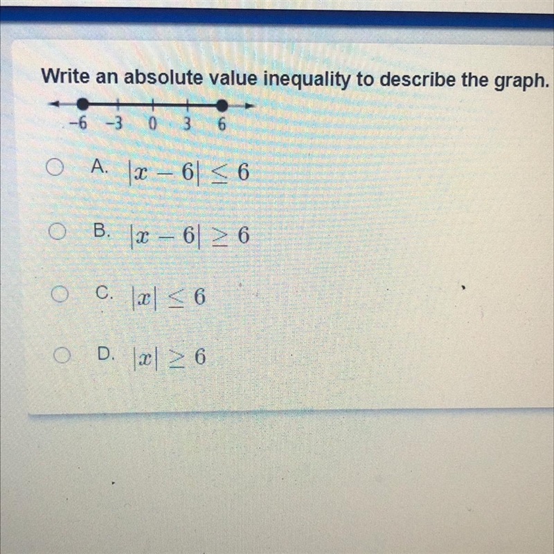 Write an absolute value inequality to describe the graph.-example-1